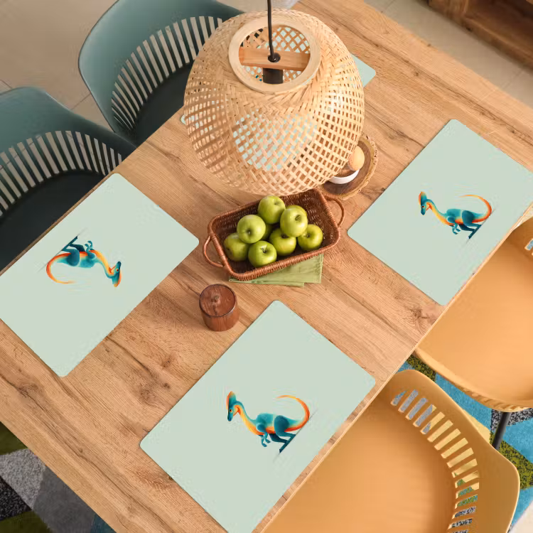 Placemat - 6 stuks - Staart - Dino - Minimalistisch - Blauw — 6
