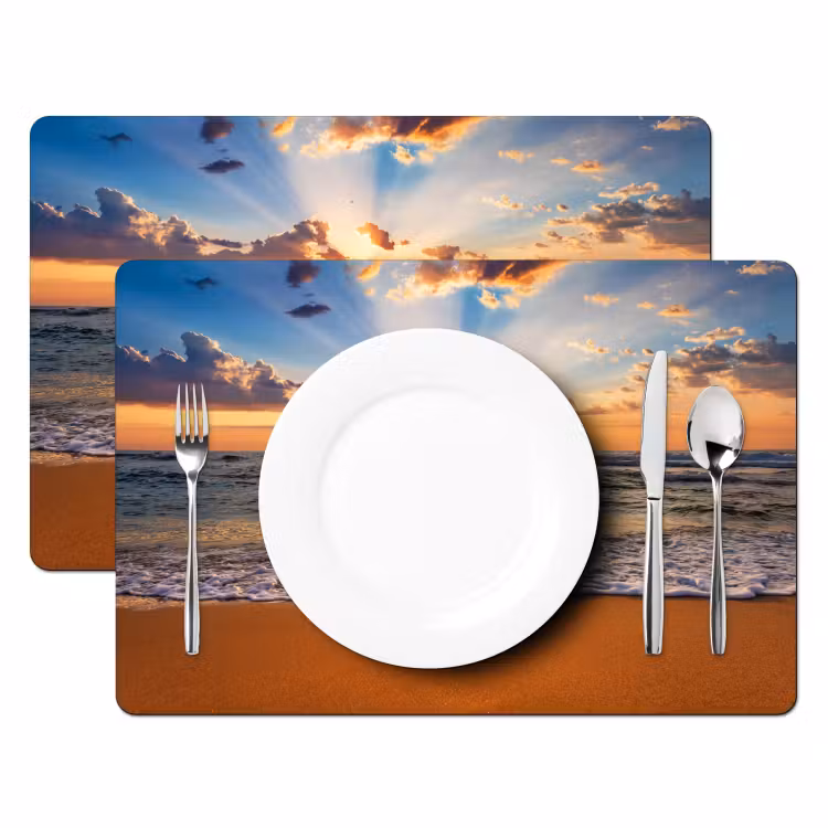 Placemat - 6 stuks - Strand - Zonsondergang - Zee - Wolken - Horizon — 2