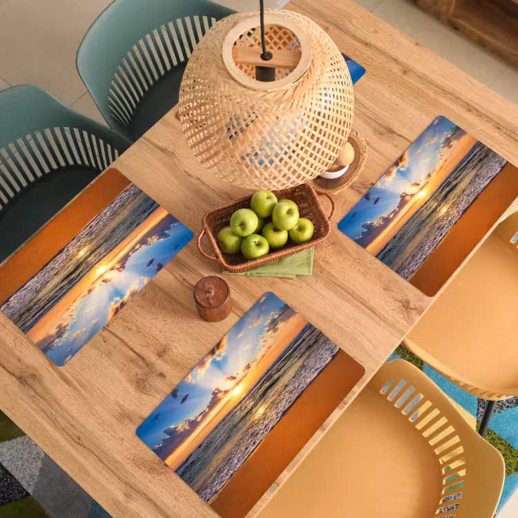 Placemat - 6 stuks - Strand - Zonsondergang - Zee - Wolken - Horizon — 6