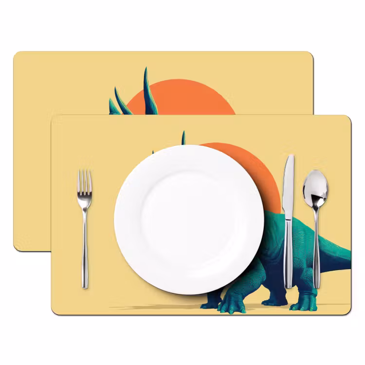 Placemat - 6 stuks - Triceratops - Cirkel - Oranje - Hoorns — 2