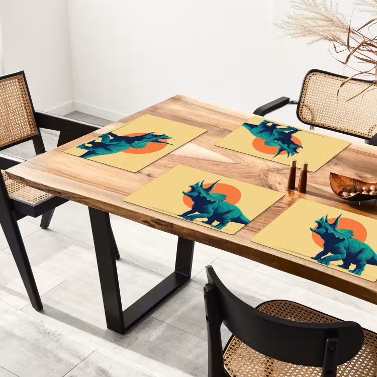 Placemat - 6 stuks - Triceratops - Cirkel - Oranje - Hoorns — 5