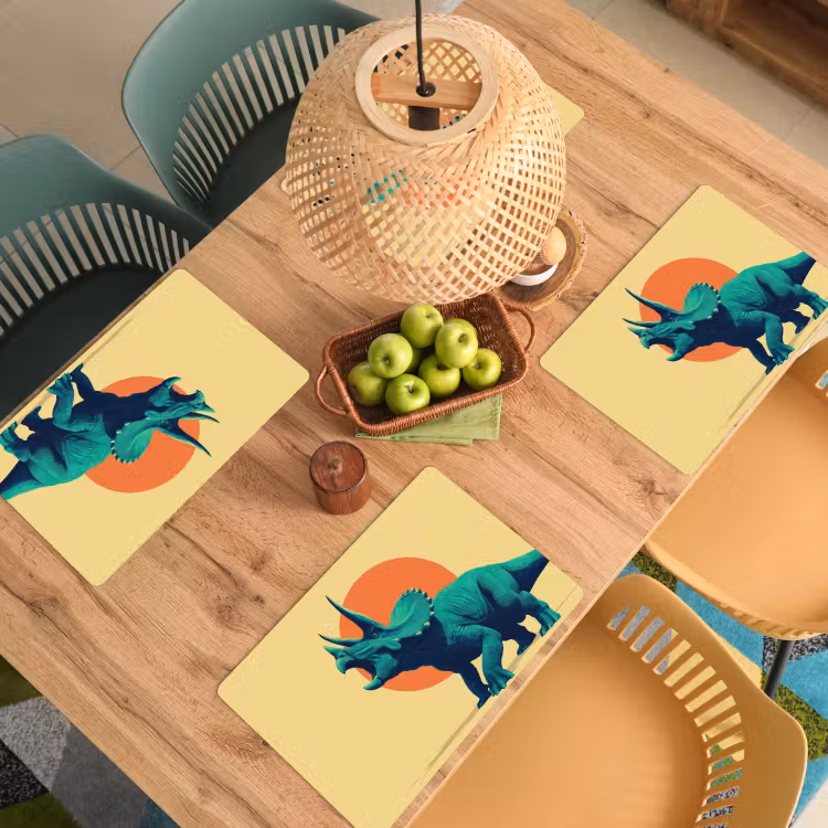 Placemat - 6 stuks - Triceratops - Cirkel - Oranje - Hoorns — 6