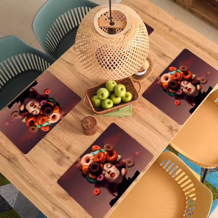 Placemat - 6 stuks - Vrouw - Donuts - Kleurrijk — 6