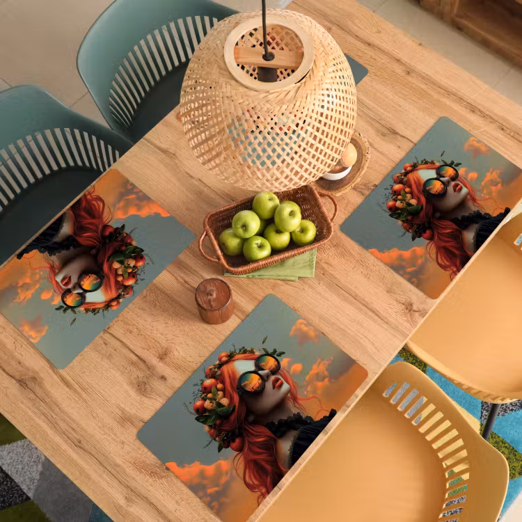 Placemat - 6 stuks - Vrouw - Kroon - Tomaat - Bascilicum - Zonnebril — 6