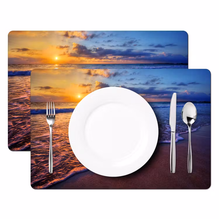 Placemat - 6 stuks - Zee - Strand - Zonsondergang - Wolken - Horizon — 2