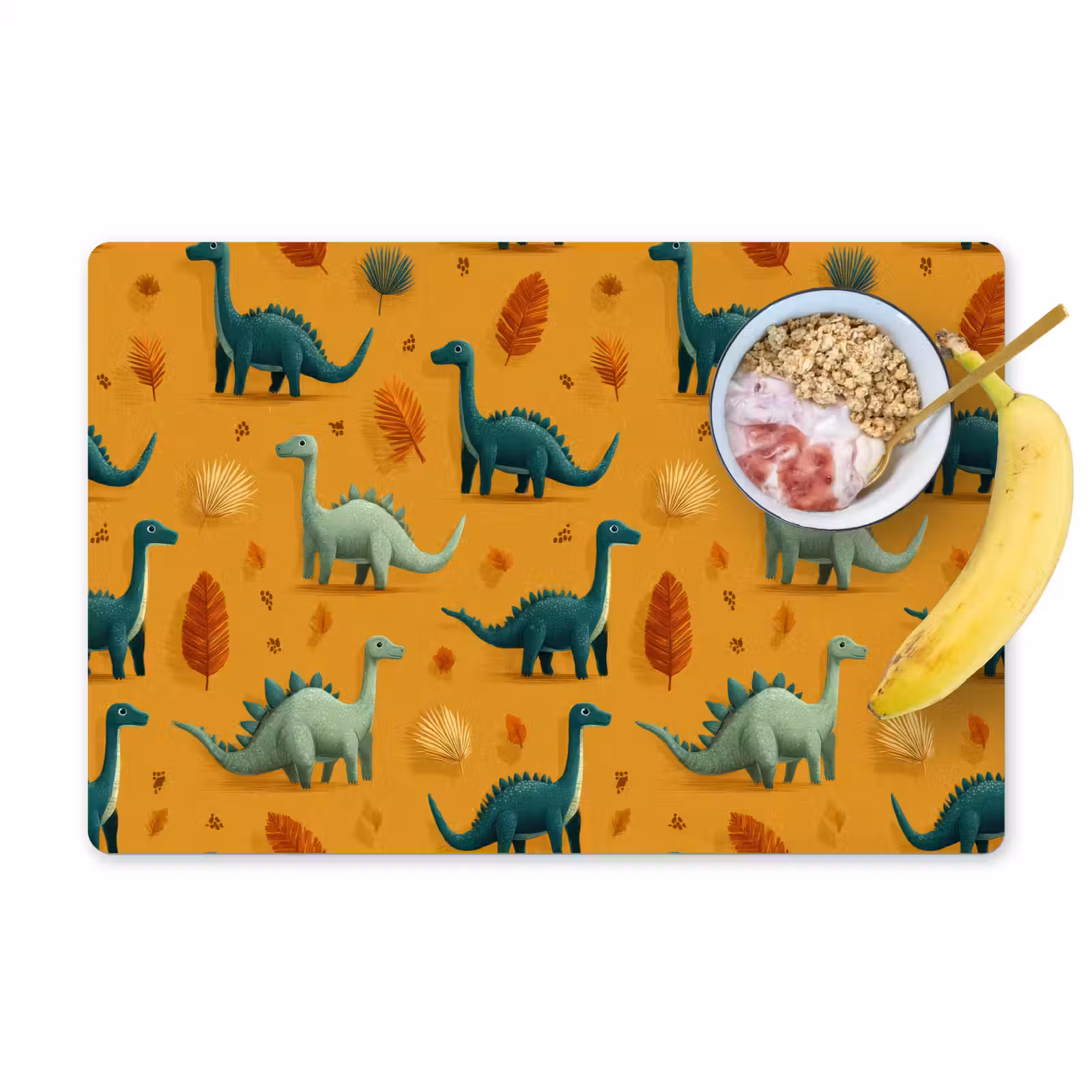 Placemat - 6 stuks - Dinosaurussen - Stekels - Herfstbladeren - Bruin — 1