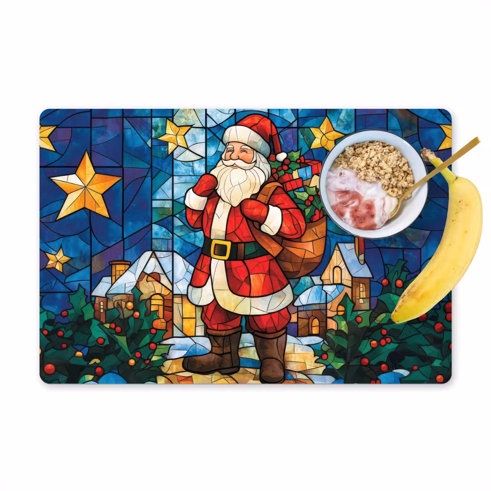Placemat - 6 stuks - Kerstman - Glas - Kleurrijk — 1