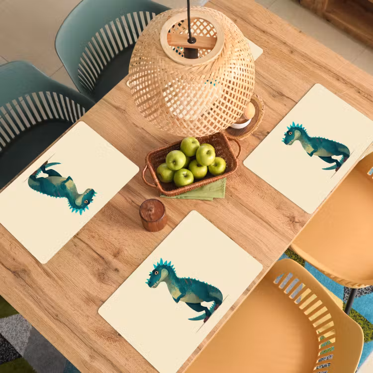Placemat - 6 stuks - Dinosaurus - Turquoise - Stekels — 6