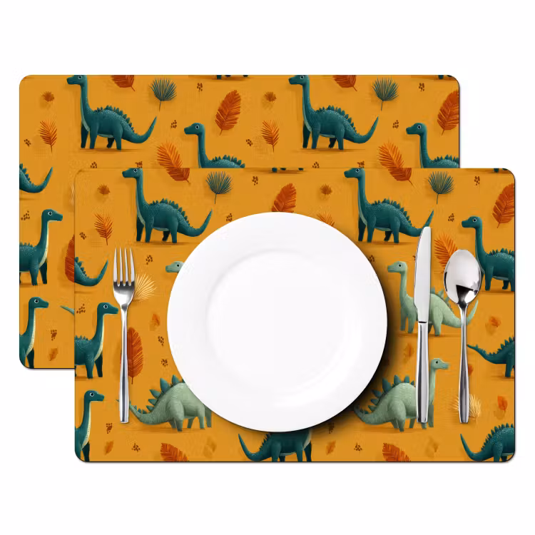 Placemat - 6 stuks - Dinosaurussen - Stekels - Herfstbladeren - Bruin — 2