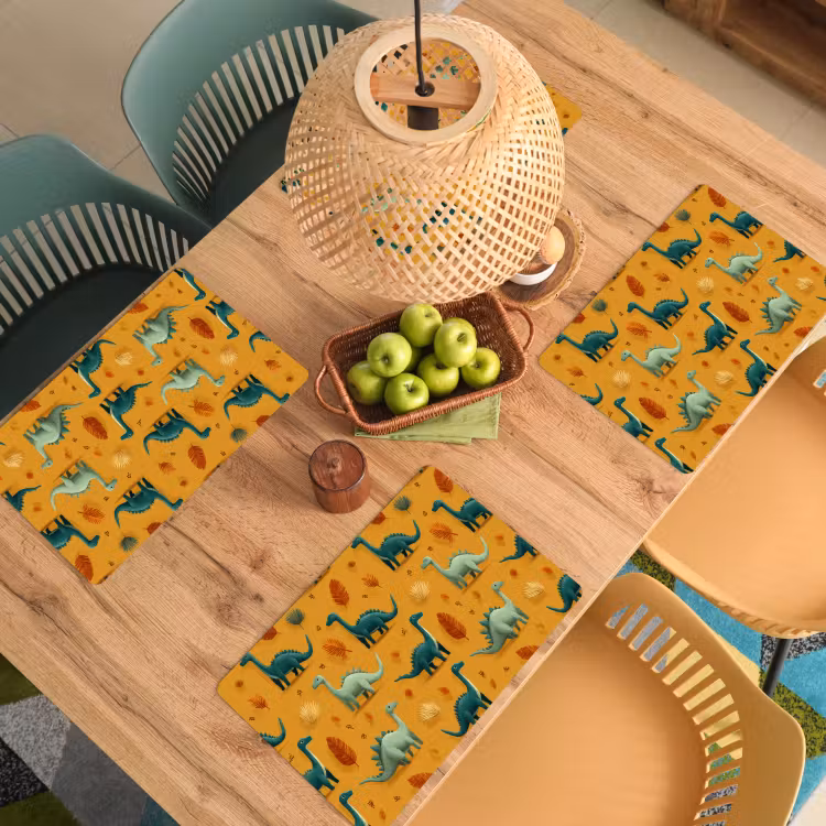 Placemat - 6 stuks - Dinosaurussen - Stekels - Herfstbladeren - Bruin — 6