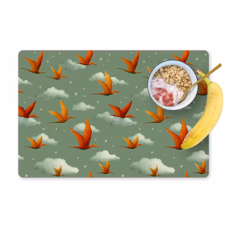 Placemat - 6 stuks - Dinosaurussen - Wolken - Sterren - Oranje — 1