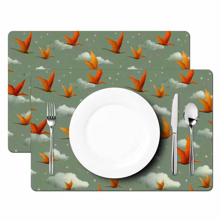 Placemat - 6 stuks - Dinosaurussen - Wolken - Sterren - Oranje — 2