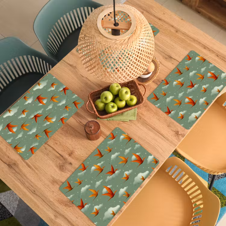 Placemat - 6 stuks - Dinosaurussen - Wolken - Sterren - Oranje — 6