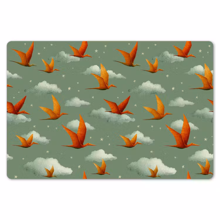 Placemat - 6 stuks - Dinosaurussen - Wolken - Sterren - Oranje — 7
