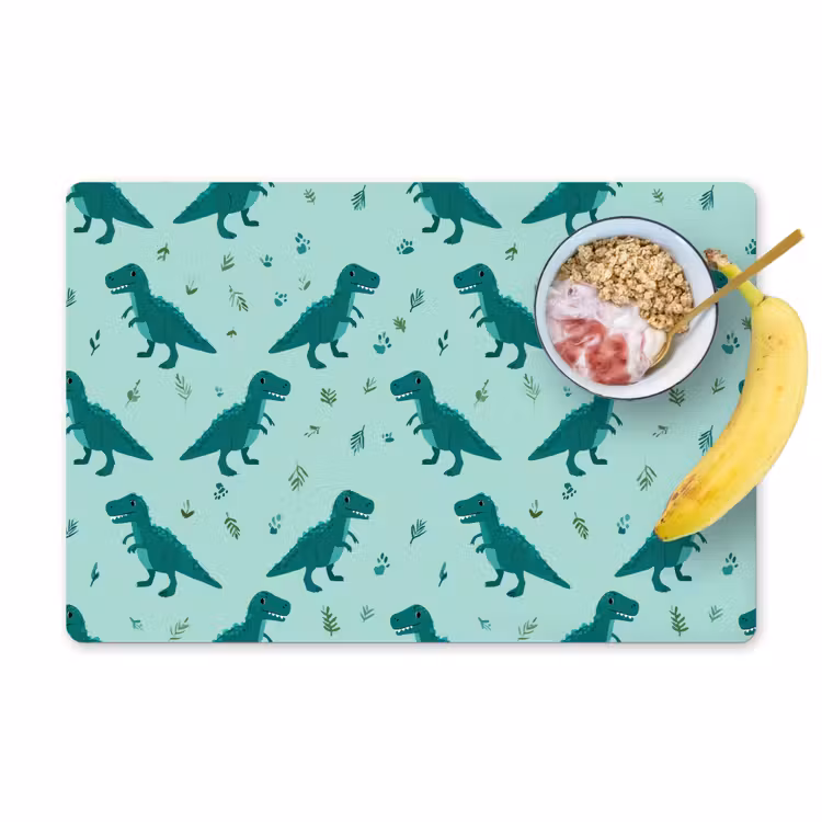 Placemat - 6 stuks - Donkergroen - Dinosaurussen - Afdrukken - Bladeren — 1