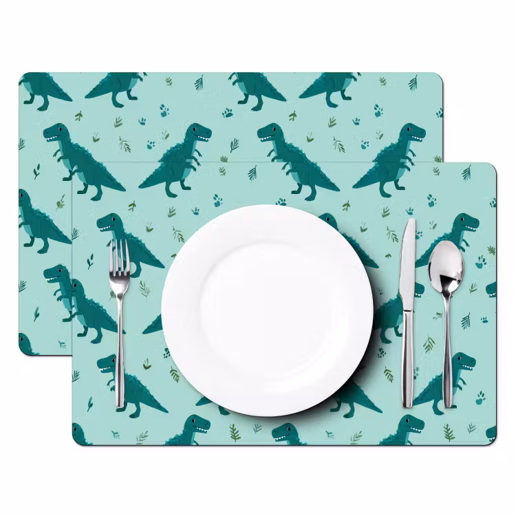 Placemat - 6 stuks - Donkergroen - Dinosaurussen - Afdrukken - Bladeren — 2