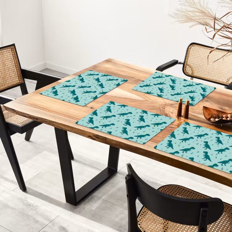 Placemat - 6 stuks - Donkergroen - Dinosaurussen - Afdrukken - Bladeren — 5