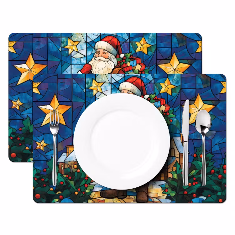 Placemat - 6 stuks - Kerstman - Glas - Kleurrijk — 2