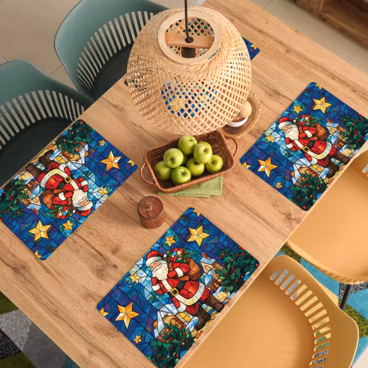 Placemat - 6 stuks - Kerstman - Glas - Kleurrijk — 6