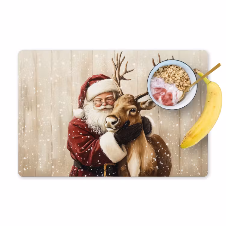 Placemat - 6 stuks - Kerstman - Rendier - Sneeuw - Kleurrijk — 1