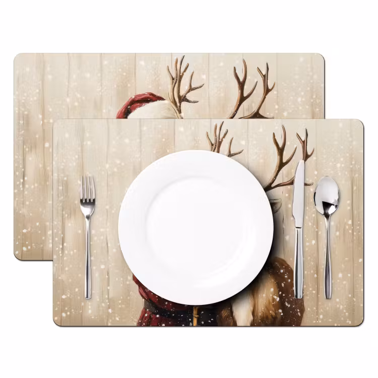 Placemat - 6 stuks - Kerstman - Rendier - Sneeuw - Kleurrijk — 2