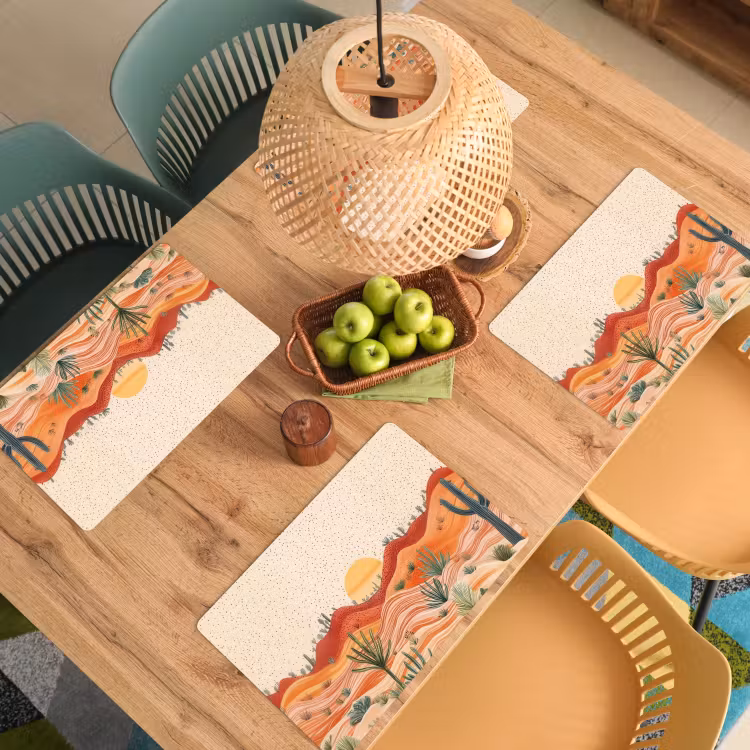 Placemat - 6 stuks - Landschap - Heuvels - Zonsondergang — 6