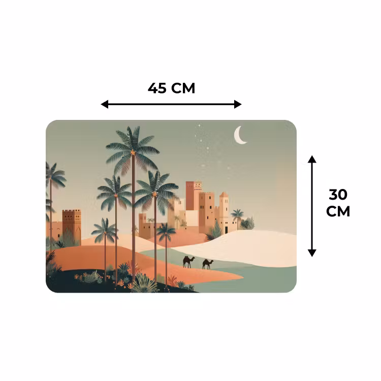 Placemat - 6 stuks - Nachtlandschap - Kamelen - Sterren - zandduinden — 3