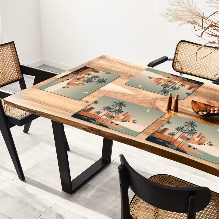 Placemat - 6 stuks - Nachtlandschap - Kamelen - Sterren - zandduinden — 5