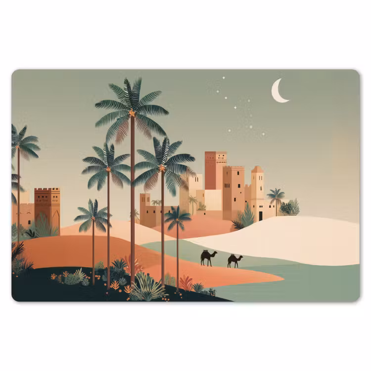 Placemat - 6 stuks - Nachtlandschap - Kamelen - Sterren - zandduinden — 7