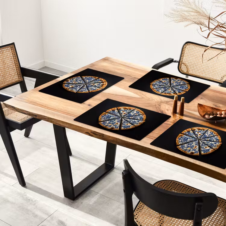 Placemat - 6 stuks - Pizza - Eten - Delftsblauw — 5