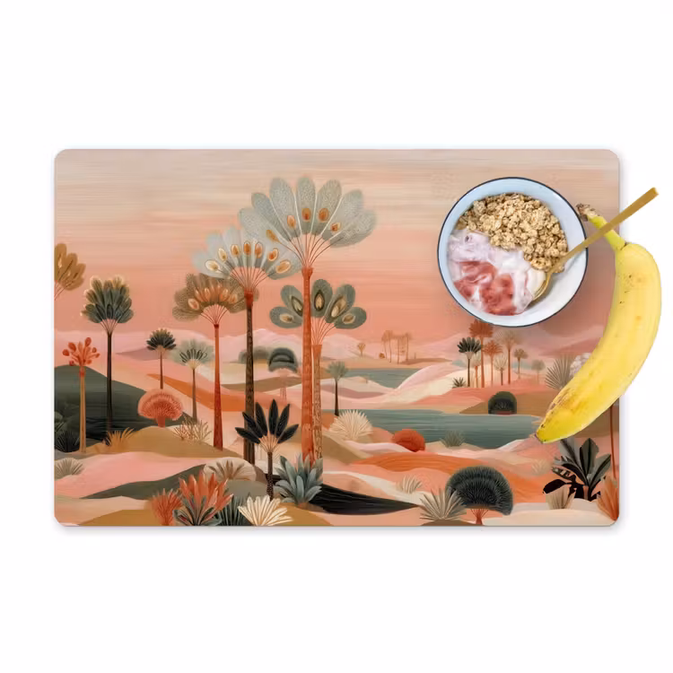 Placemat - 6 stuks - Roze landschap - Palmen - Water — 1
