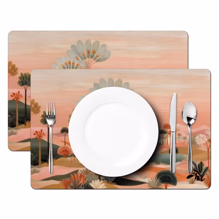 Placemat - 6 stuks - Roze landschap - Palmen - Water — 2