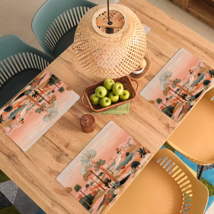 Placemat - 6 stuks - Roze landschap - Palmen - Water — 6