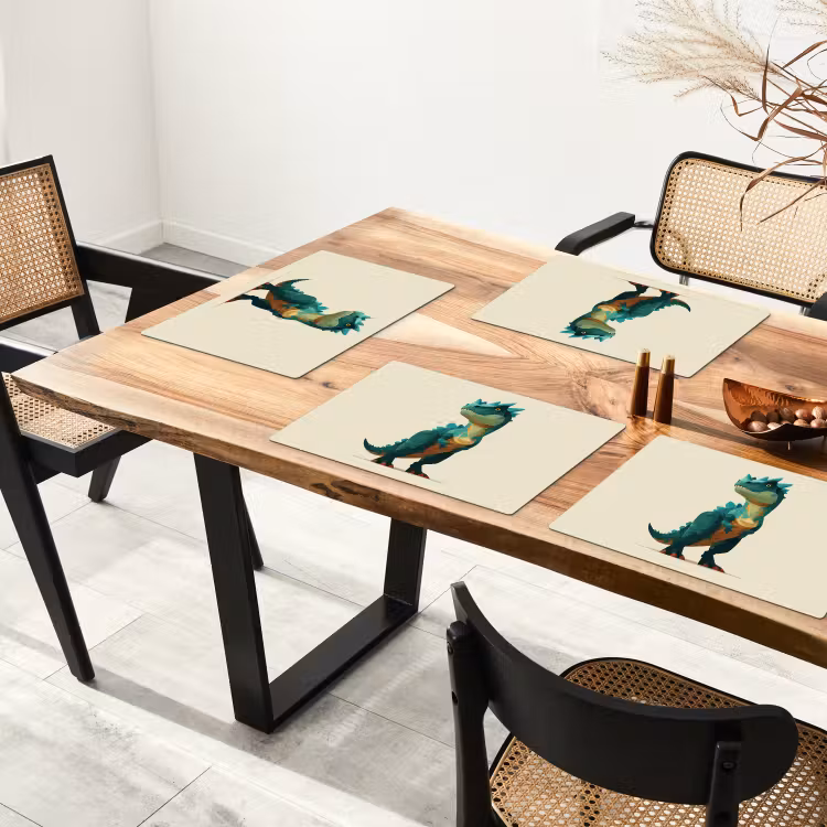 Placemat - 6 stuks - Stekels - Dino - Blauw - Gespierd — 5