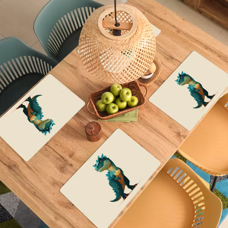 Placemat - 6 stuks - Stekels - Dino - Blauw - Gespierd — 6