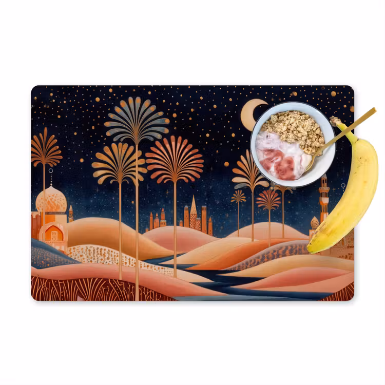 Placemat - 6 stuks - Sterrenhemel - Palmen - Rivier — 1
