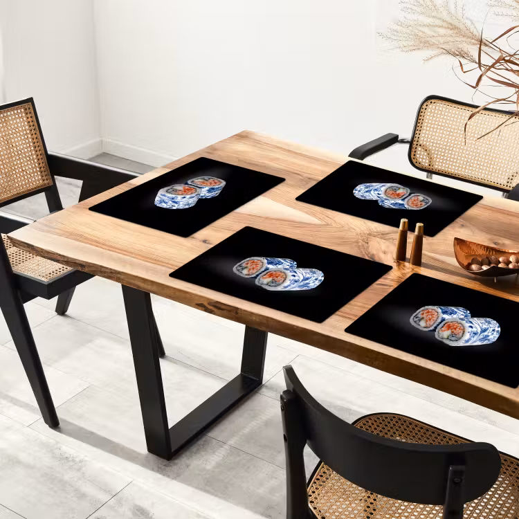 Placemat - 6 stuks - Sushi - Delfts blauw - Rijst - Vis - Elegant — 5