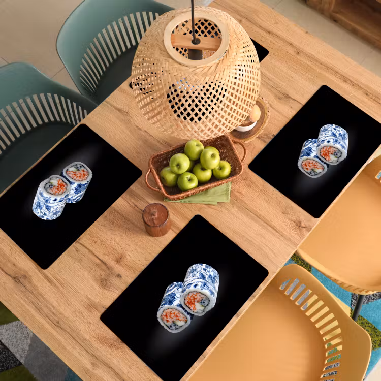 Placemat - 6 stuks - Sushi - Delfts blauw - Rijst - Vis - Elegant — 6