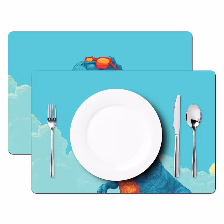 Placemat - 6 stuks - T-Rex - Blauw - Wolken - Zonnebril — 2