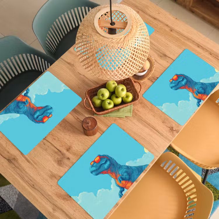 Placemat - 6 stuks - T-Rex - Blauw - Wolken - Zonnebril — 6