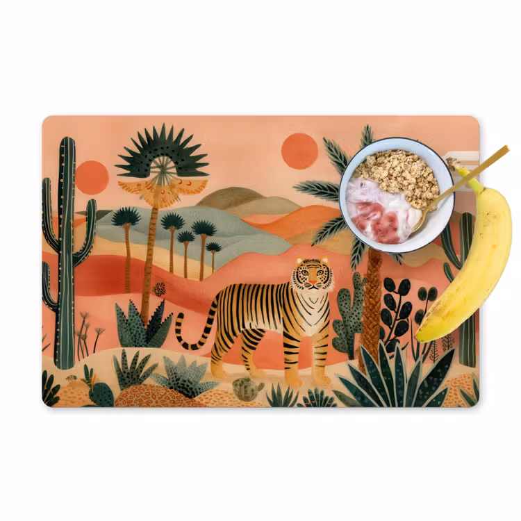 Placemat - 6 stuks - Tijger - Palmen - Cactus - Oranje — 1