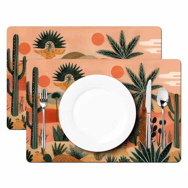 Placemat - 6 stuks - Tijger - Palmen - Cactus - Oranje — 2