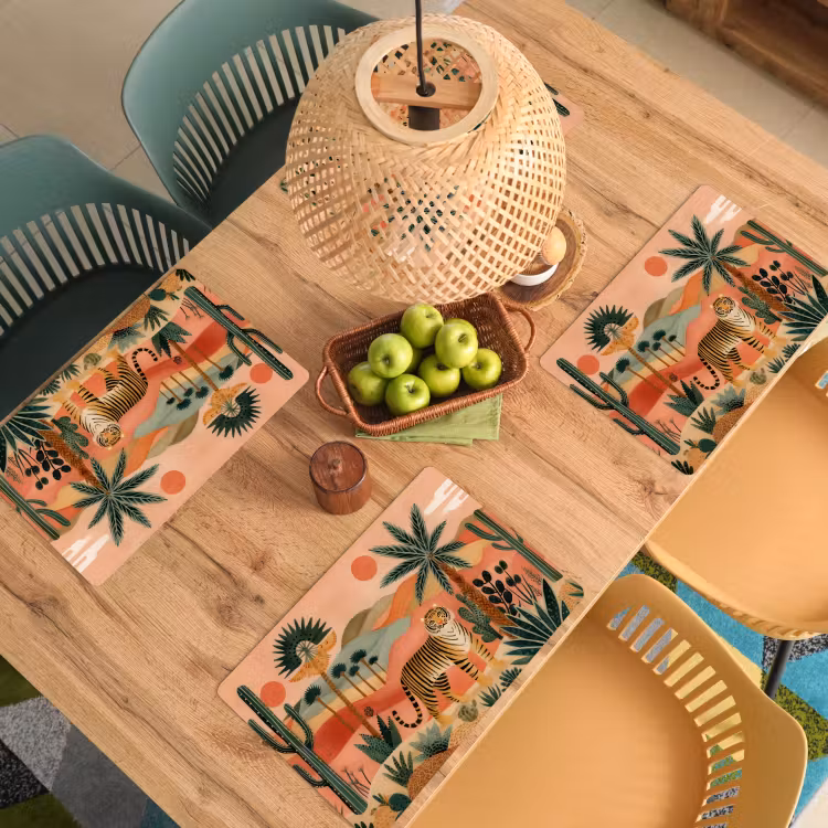 Placemat - 6 stuks - Tijger - Palmen - Cactus - Oranje — 6