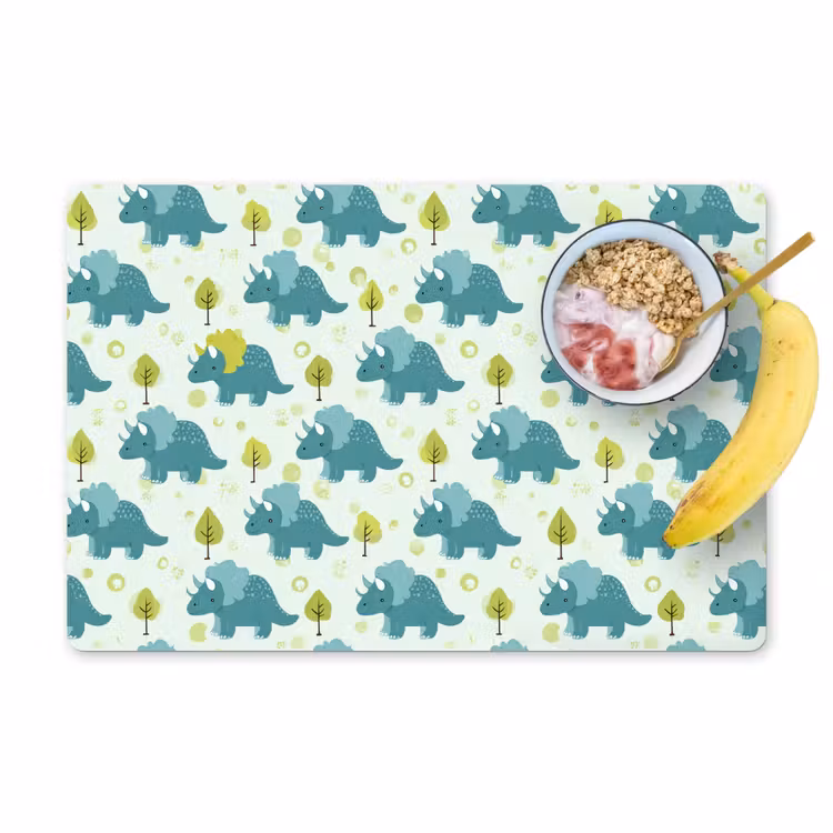 Placemat - 6 stuks - Triceratop - Blauw - Stippen - Boompjes — 1