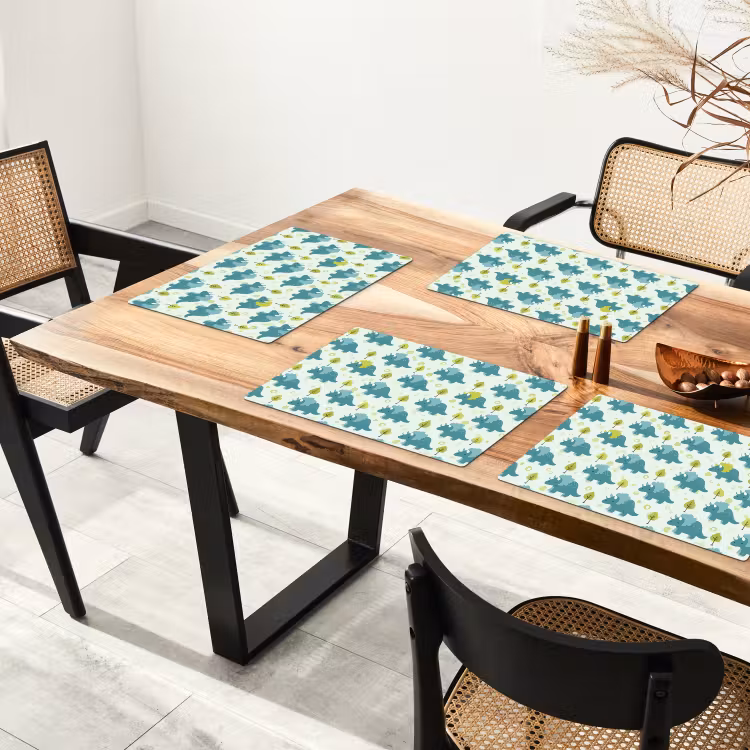 Placemat - 6 stuks - Triceratop - Blauw - Stippen - Boompjes — 5