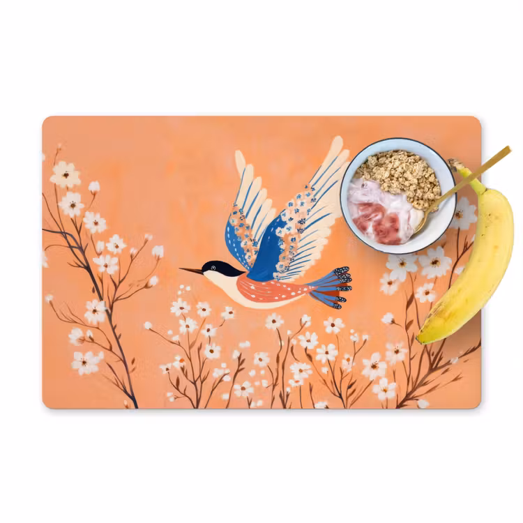 Placemat - 6 stuks - Vogel - Bloesemtakken - Warm - Kleurrijk — 1