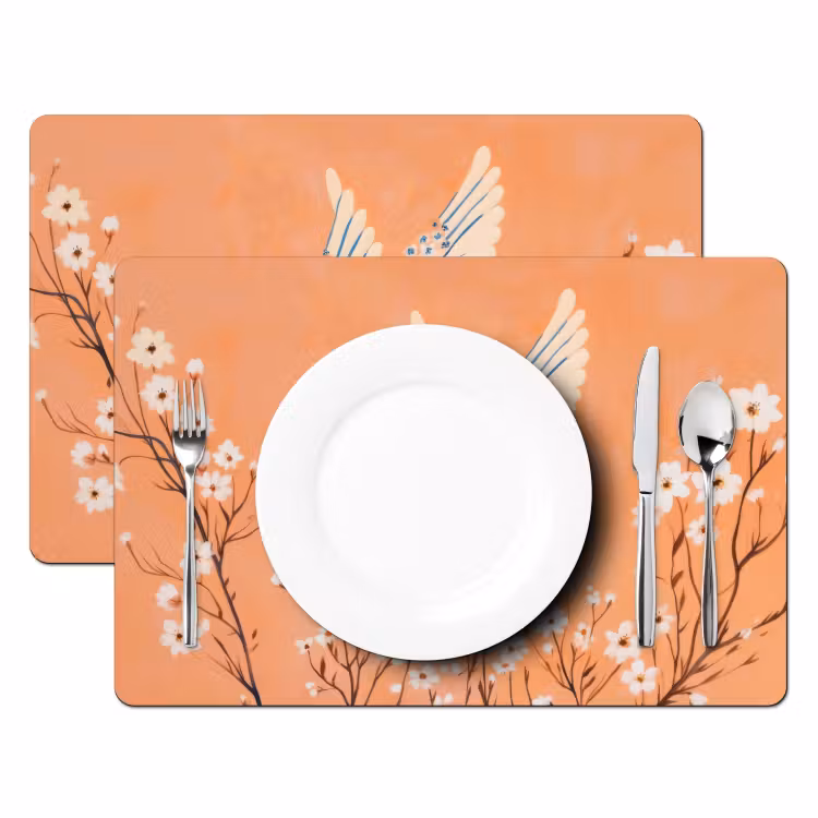 Placemat - 6 stuks - Vogel - Bloesemtakken - Warm - Kleurrijk — 2