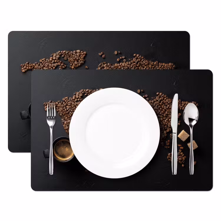 Placemat - 6 stuks - Wereldkaart - Espresso - Zwart — 2