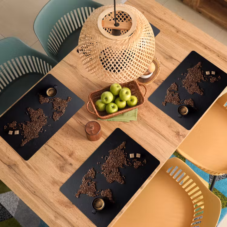 Placemat - 6 stuks - Wereldkaart - Espresso - Zwart — 6