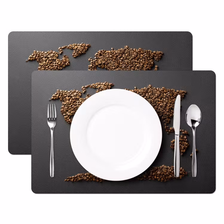 Placemat - 6 stuks - Wereldkaart - Koffie - Grijs — 2
